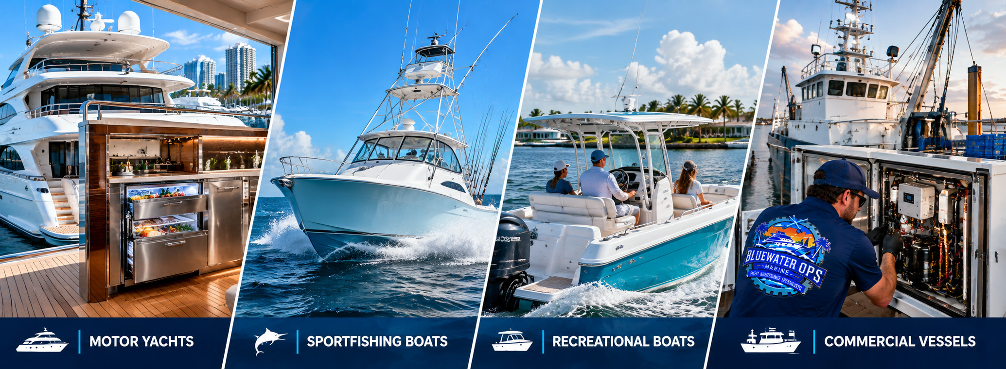 Bluewater Ops Marine providing refrigeration service for motor yachts, sportfishing boats, recreational boats and commercial vessels in South Florida