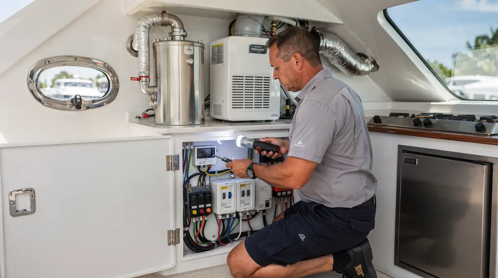 Marine appliance guide covering refrigeration, HVAC, and galley systems on a yacht